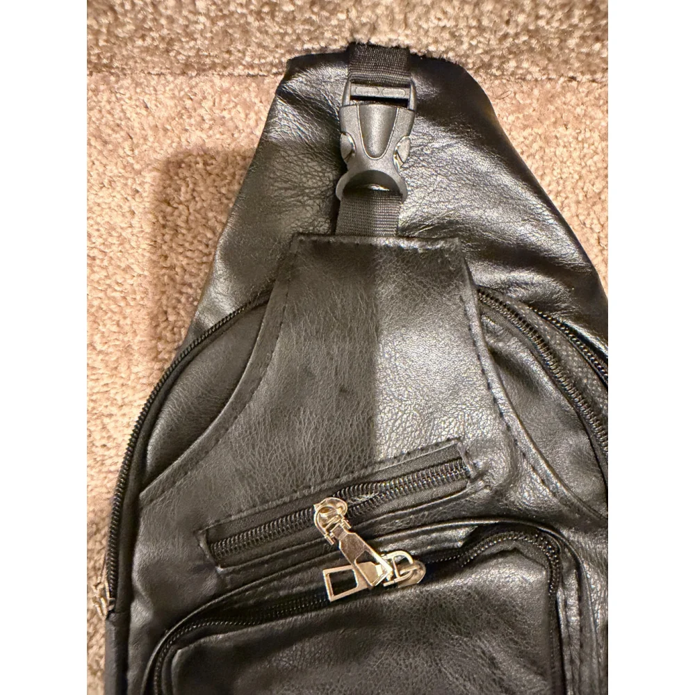 Unisex Sling Crossbody Bag Black 2 Pc Bundle Faux Leather Travel Urban Streetwea